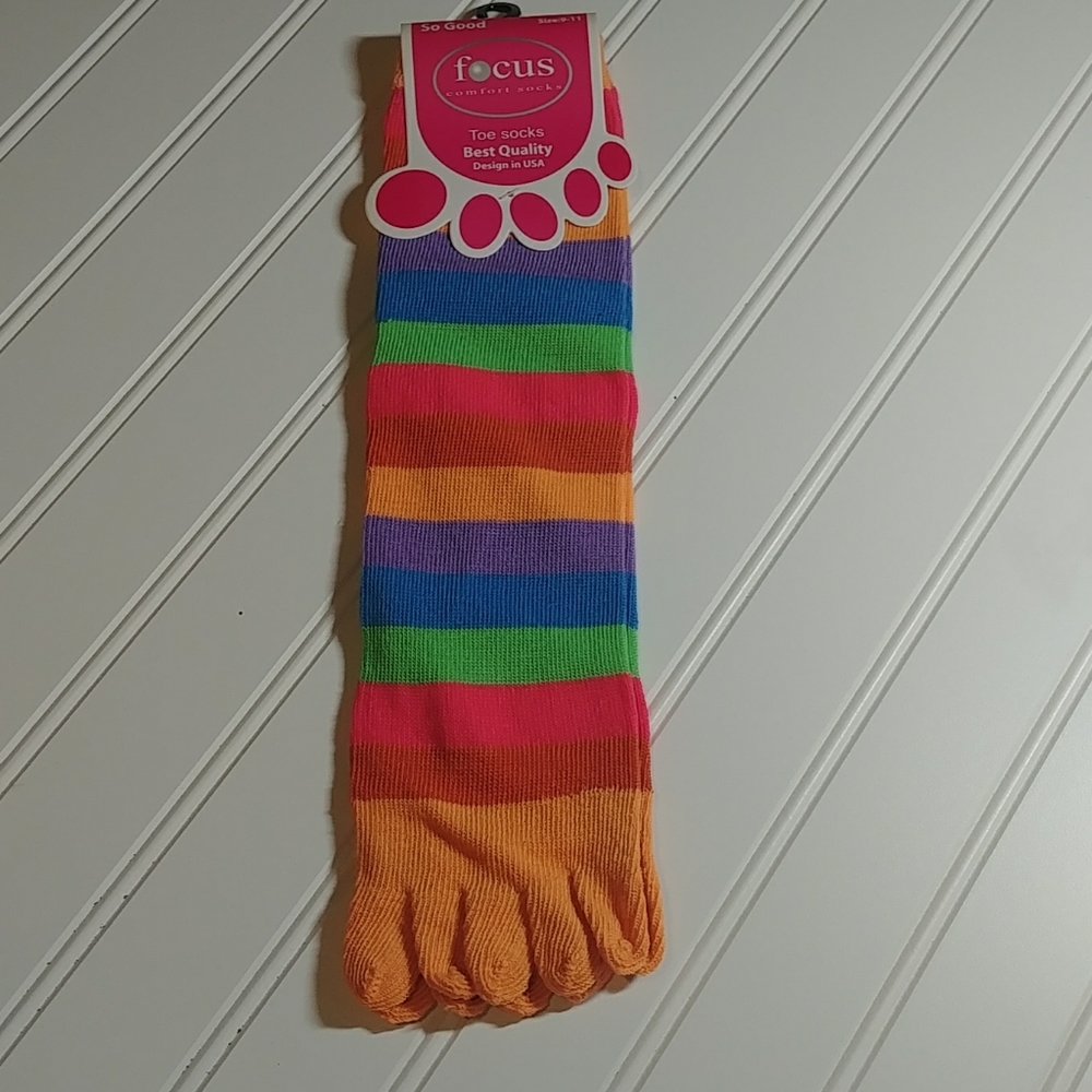 Focus Orange Rainbow Striped Toe Socks-3/$25.00